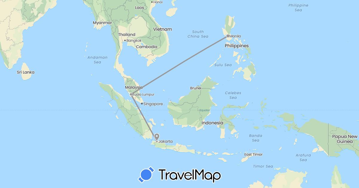 TravelMap itinerary: driving, plane in Indonesia, Malaysia, Philippines (Asia)
